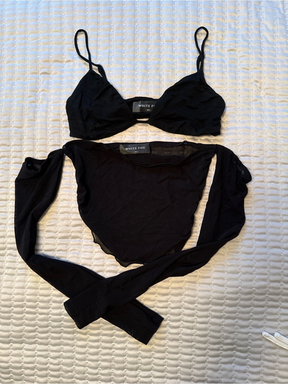 White Fox Boutique Black Bralette & Long-Sleeve Crop Overlay